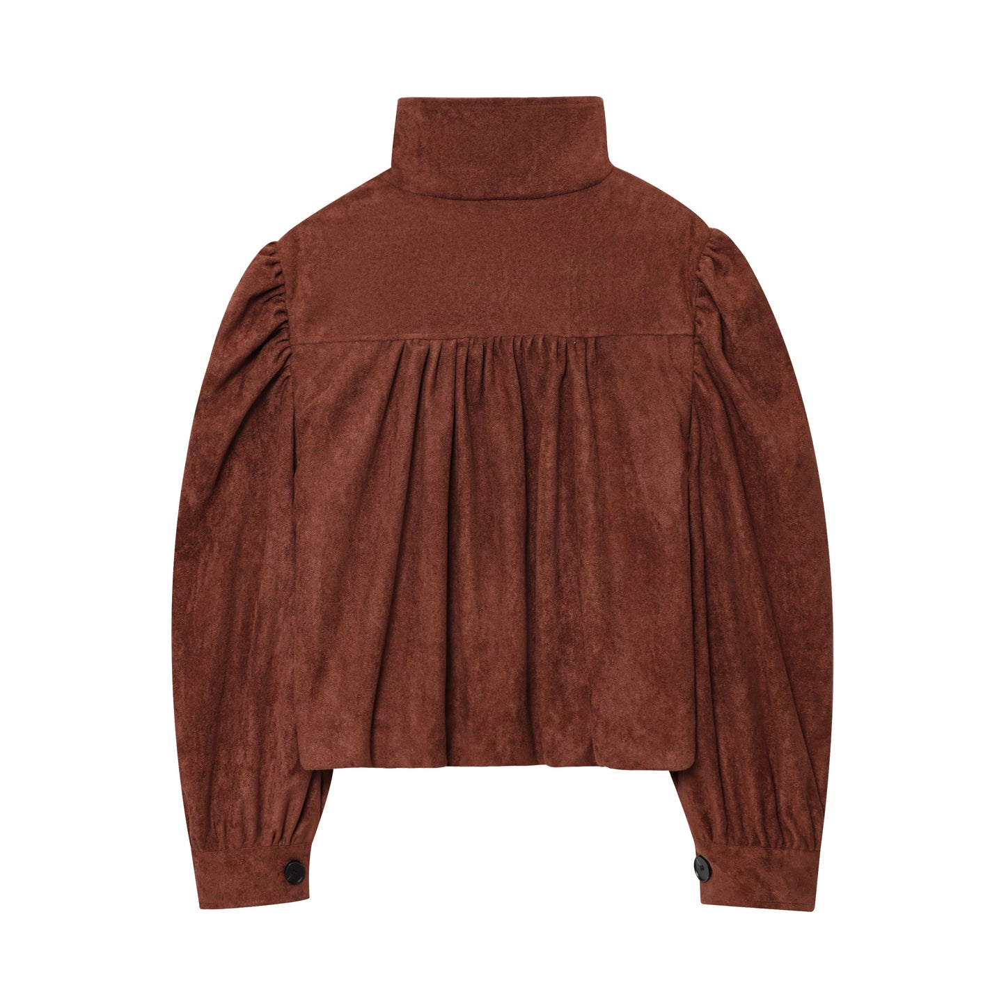 Elegant Women Clothing Solid Color Suede Pleated Stand Collar Coat