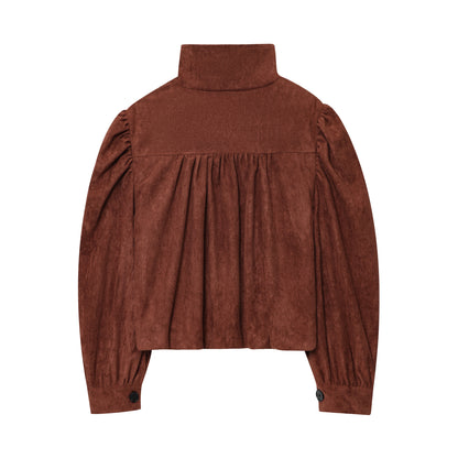 Elegant Women Clothing Solid Color Suede Pleated Stand Collar Coat