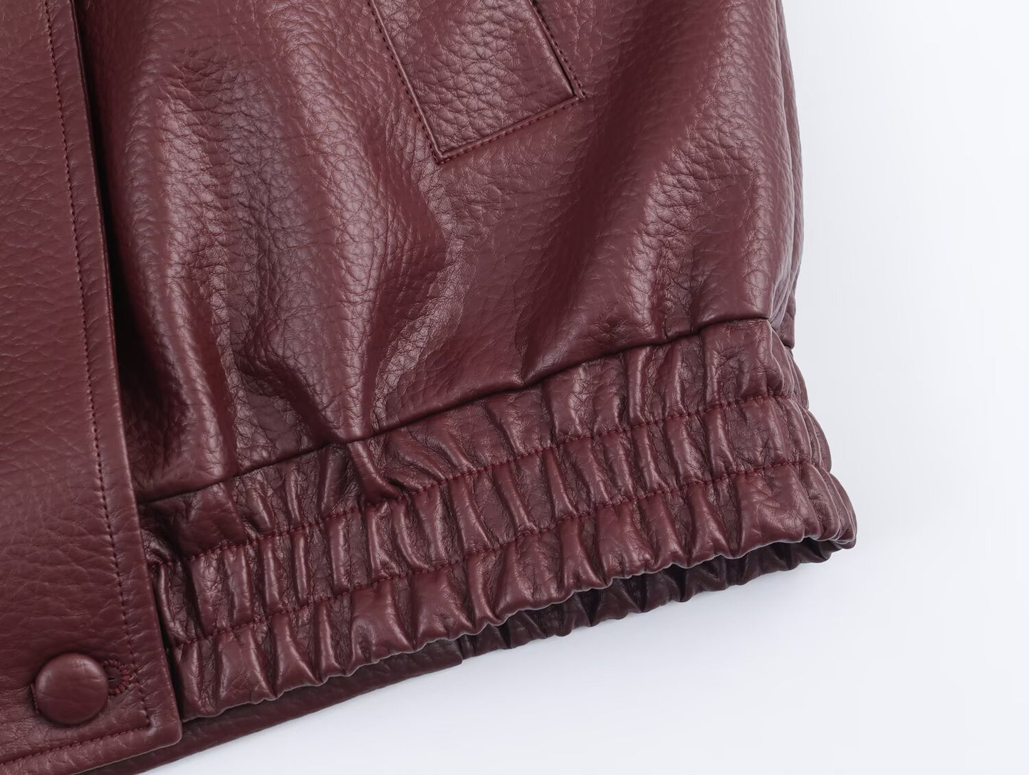 Women Elegant Long Sleeve Stand Collar Leather Jacket Coat