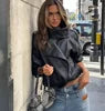 Women's Jacket Fall 2025 New Black Long Sleeve Pebble Faux Leather Jacket Motorcycle Style Personality Fashion