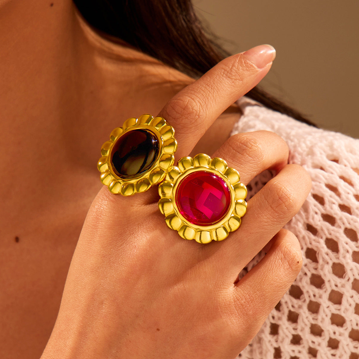 Agate-like Stainless Steel Ring Retro High Sense Affordable Luxury Titanium Steel Ring Jewelry