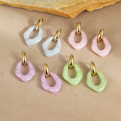 Macaron Color Resin Stainless Steel Gold Plated Earrings Cute Simple High Sense Ear Rings