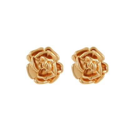 Rose Stainless Steel Studs Exquisite Refined Grace Niche 18K Gold Plating Earrings
