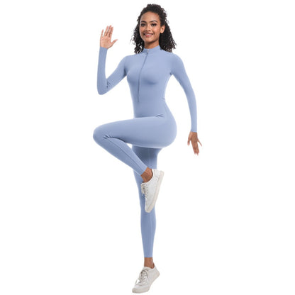 Zipper Nude Feel Long Sleeve Yoga Jumpsuit High Strength Running Fitness Clothes Sports Trend One Piece Tights