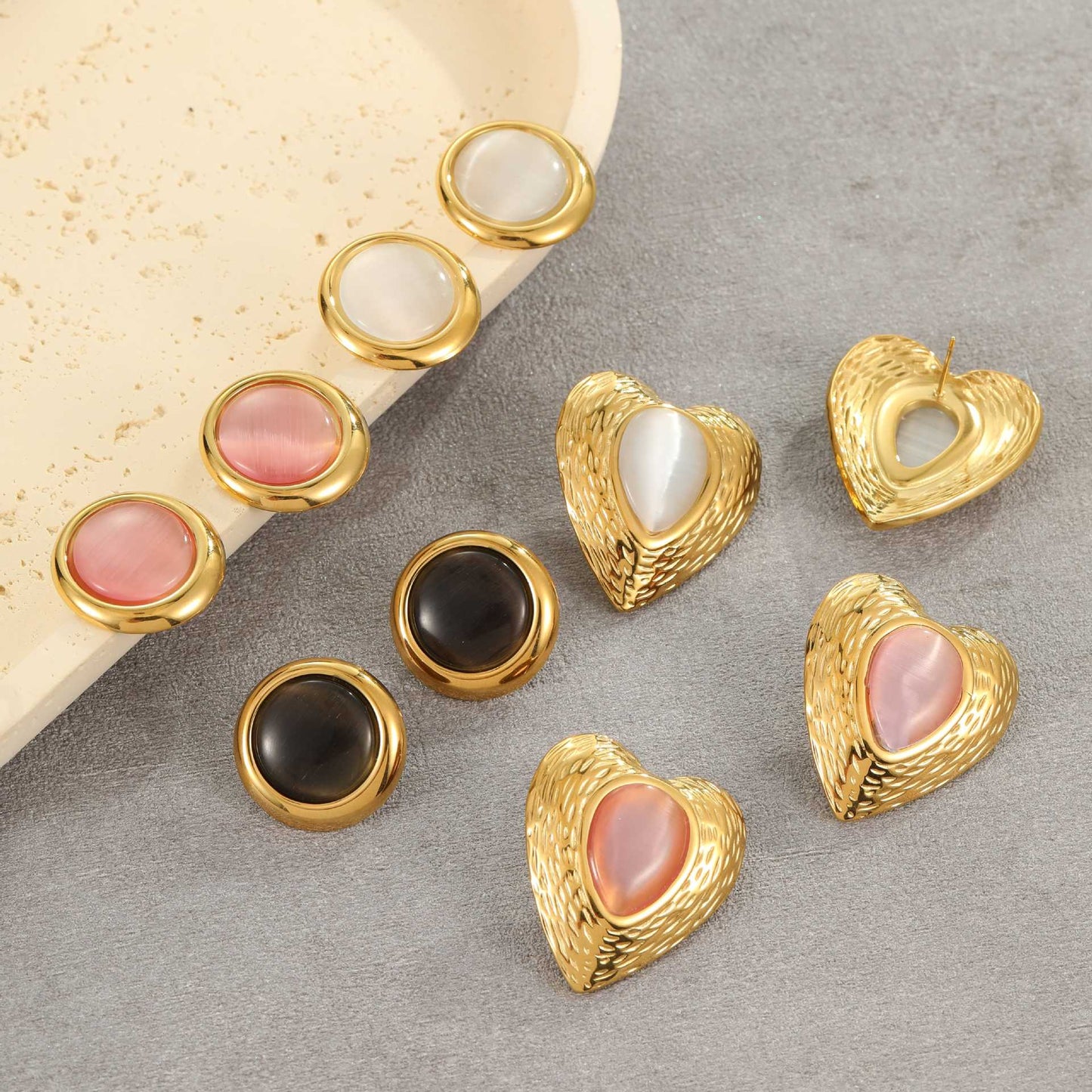 Titanium Steel Earrings Love Heart Shaped Cat Eye Earrings Open Ring High Sense Ornament