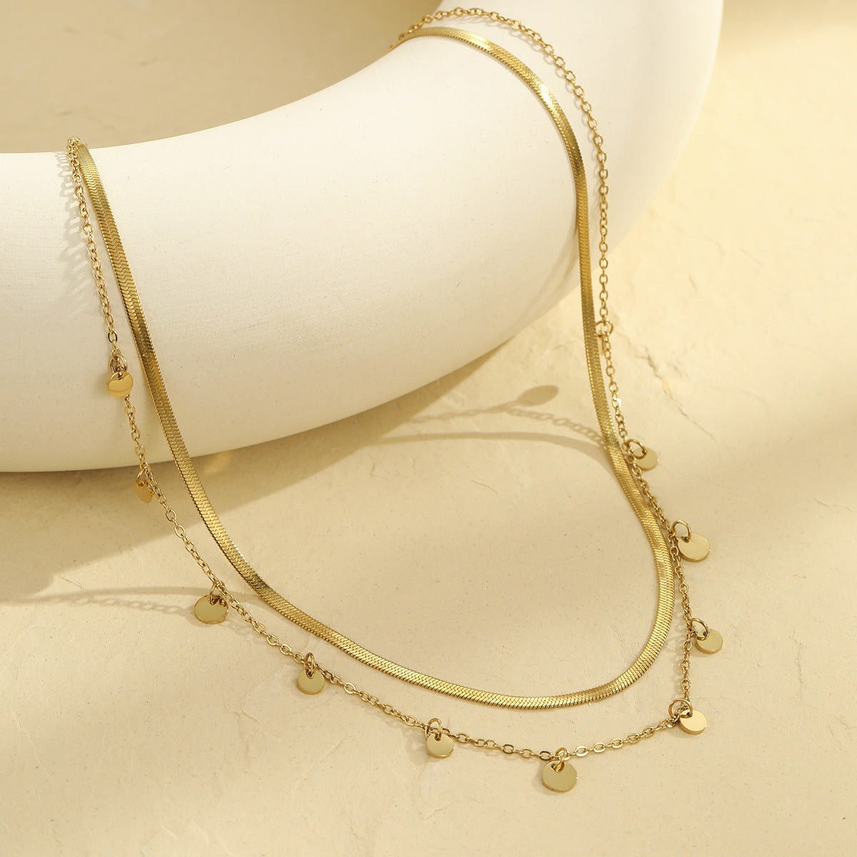 All Matching Stainless Steel Necklace for Girls Non Fading Tassle Chain 18K Double City Hollow Out Cutout out Twin