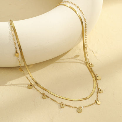 All Matching Stainless Steel Necklace for Girls Non Fading Tassle Chain 18K Double City Hollow Out Cutout out Twin