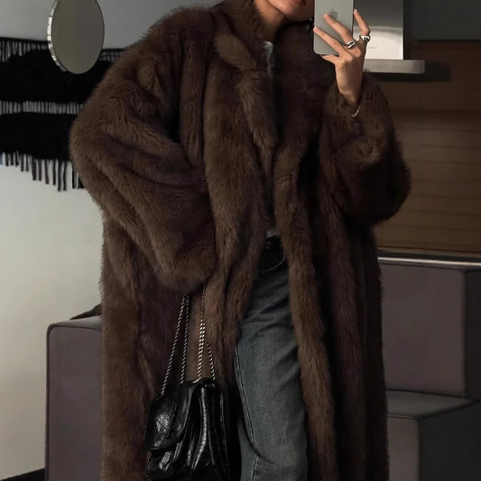 Faux Fur Coat Autumn Winter Thickening Lengthened Ankle Fluffy Fox Fur Coat Brown Fur Coat