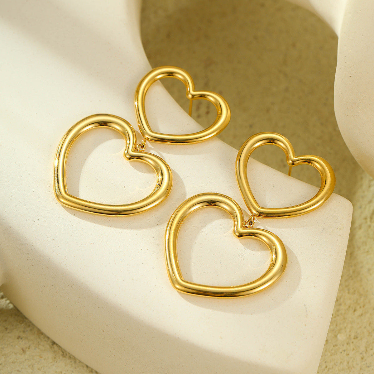 Stainless Steel Hollow Out Cutout Heart Tassel Embellished Earrings 18K Gold Plating Stainless Steel Peach Heart Stud Earring