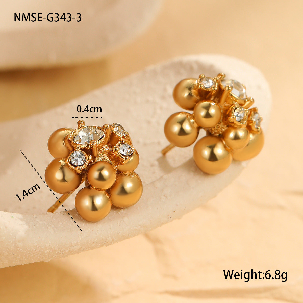 NMSE-G343-3 Gold Stud Earrings