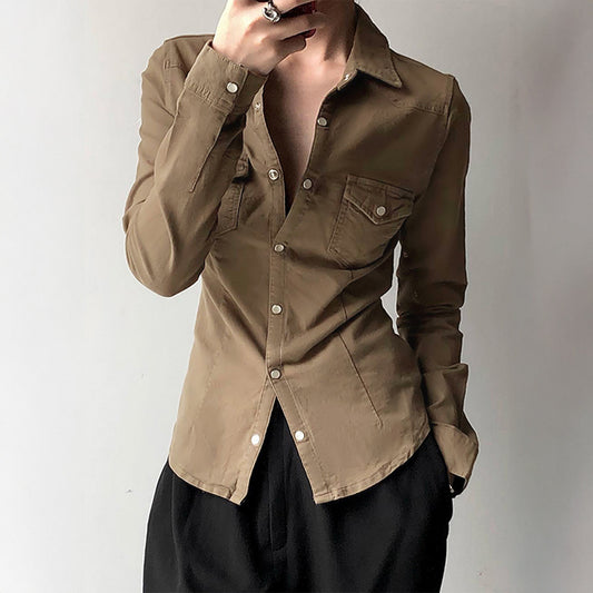 Minimalist Solid Color Long Sleeved Top Shirt Women Clothing Autumn Winter