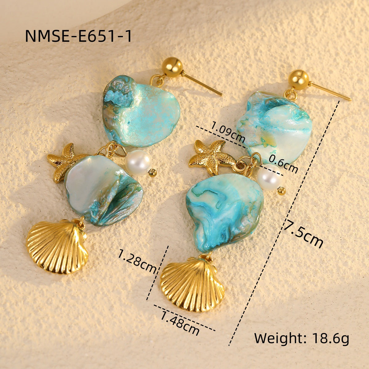 NMSE-E651-1 Blue Starfish Earrings