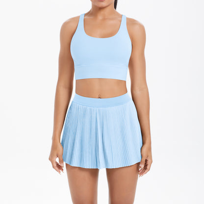 Yoga Wear Sexy Beauty Back Sports Bra Anti Exposure Breathable Tennis Skirt Tight Culottes Fitness Set Women