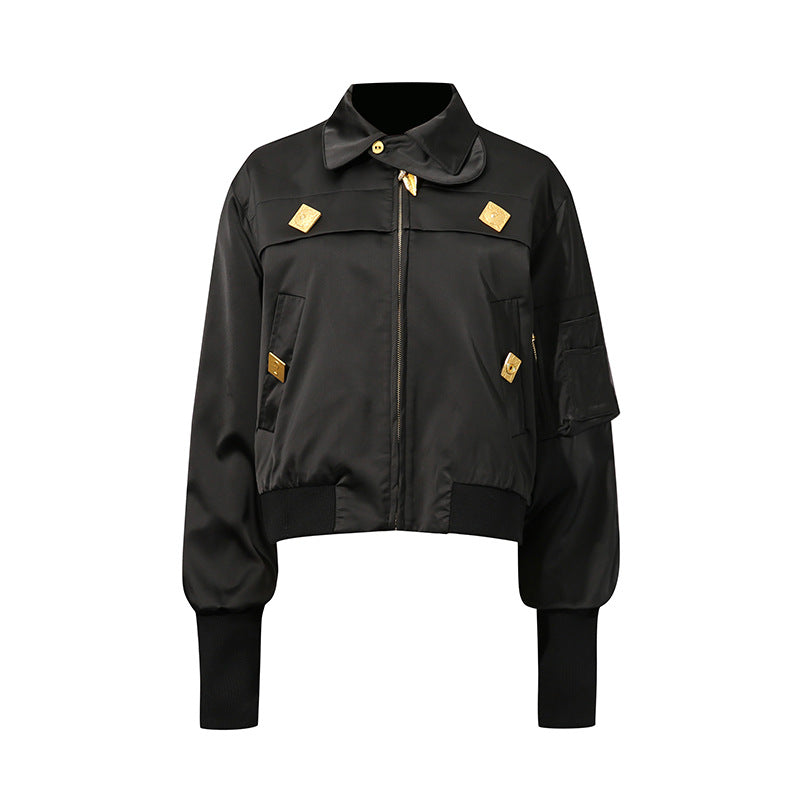 Fall Comfort Casual Coat Stand Collar Stitching Design Trendy High Grade Short Coat Women Clothing