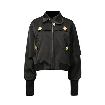 Fall Comfort Casual Coat Stand Collar Stitching Design Trendy High Grade Short Coat Women Clothing