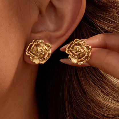 Rose Stainless Steel Studs Exquisite Refined Grace Niche 18K Gold Plating Earrings