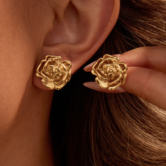 Rose Stainless Steel Studs Exquisite Refined Grace Niche 18K Gold Plating Earrings