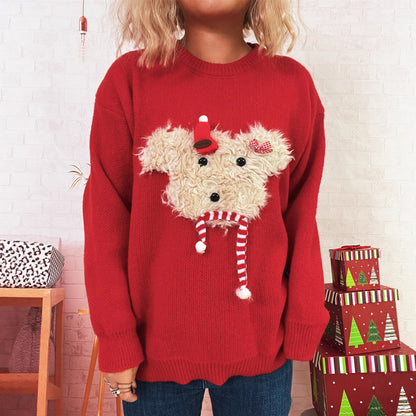 Autumn Winter Christmas Patchwork Cartoon Children Top Idle Casual Warm Sweater Women