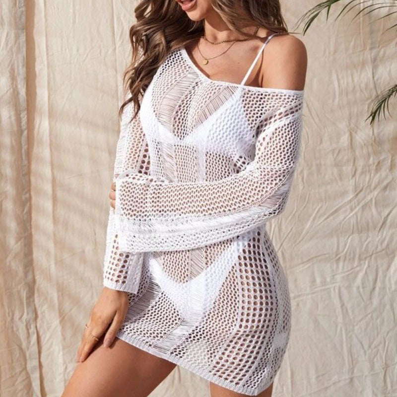 Beach Dress Knitted Hollow Out Backless Sexy Long Sleeve Narrow Bikini Swimsuit Blouse Women Crochet hook