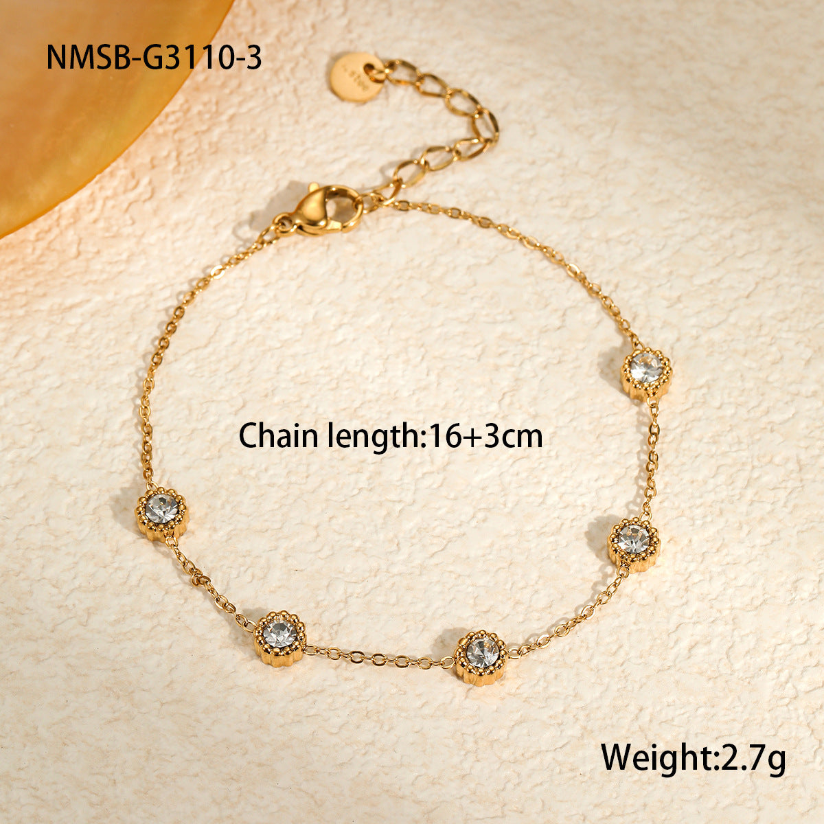 NMSB-G3110-3 Gold White Zirconium Bracelet