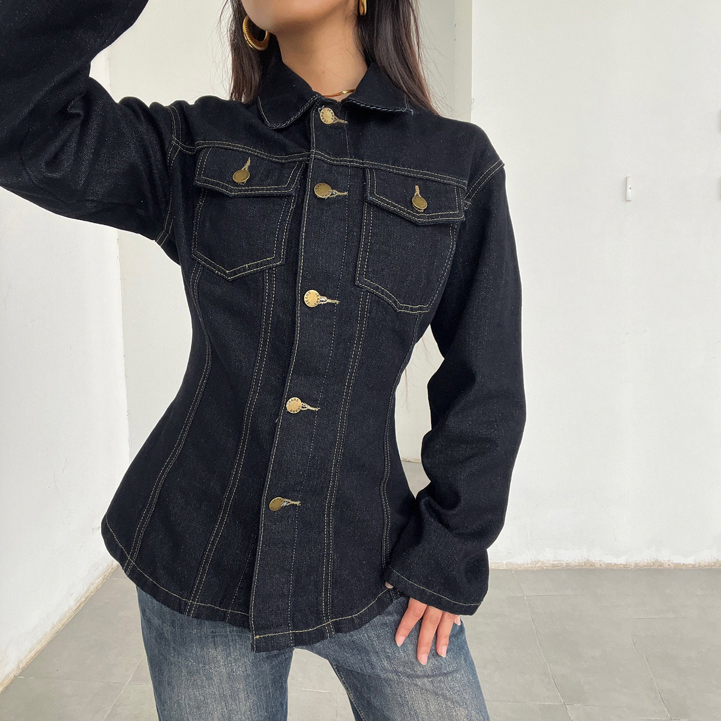 Street Sexy Slim Blue Denim Jacket Women Autumn Winter Breasted Cardigan Cinched Slimming Pullover Women