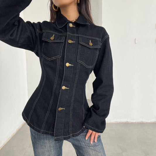 Street Sexy Slim Blue Denim Jacket Women Autumn Winter Breasted Cardigan Cinched Slimming Pullover Women