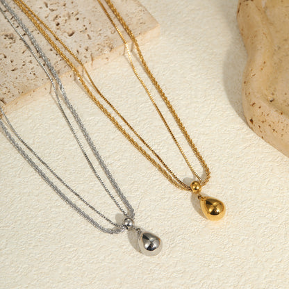 Minimalistic Water Drops Embellished Stainless Steel Necklace Gold Plated Niche Trendy Clavicle Chain Necklace