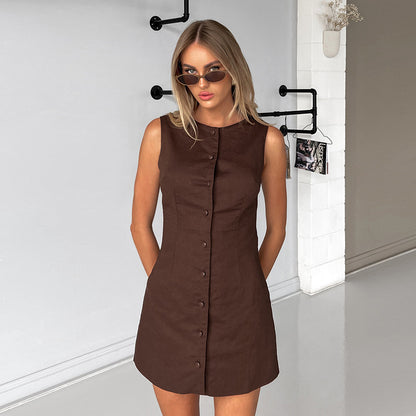 Autumn Cotton Sleeveless Vest Dress High Grade Elegant Slim Fit A line Dress