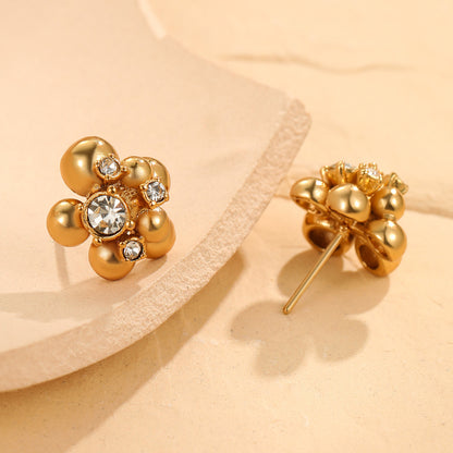 Zircon Beads Floral Stainless Steel Studs Special Interest Design Temperamental Cold Earrings