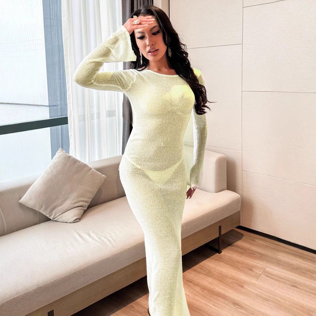 Beach Sun Protection Blouse Women Long Sleeve Sexy Backless Dress Women Summer Dress