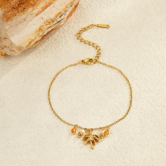 Summer Ocean Coconut Shell Embellished Stainless Steel Bracelet Titanium Steel Plated 18K Gold Stacked Bracelet