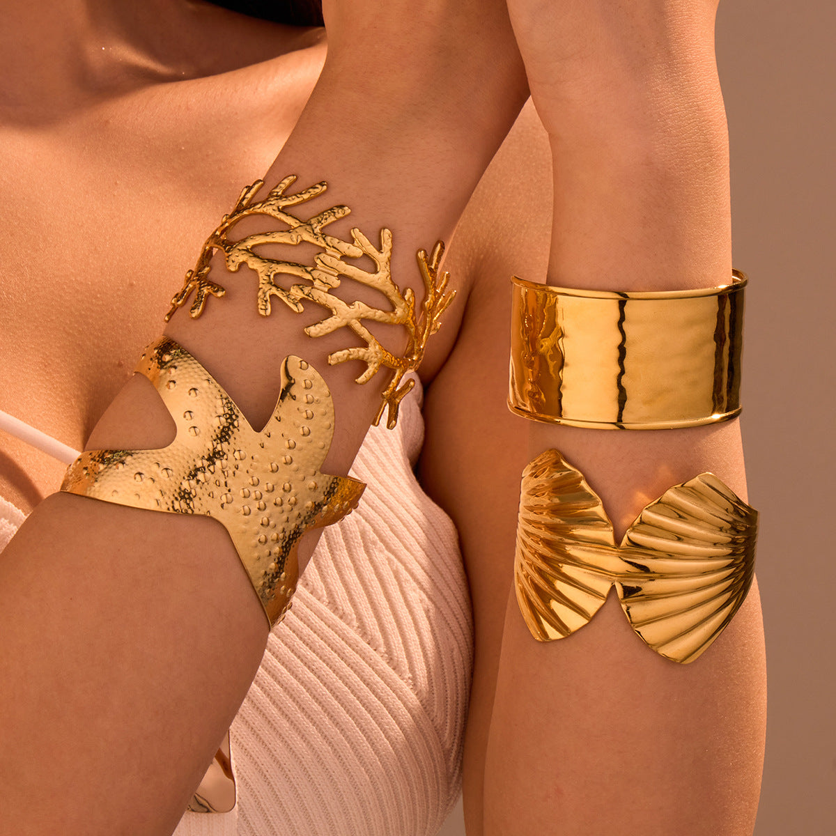 Ocean Coral Starfish Shell Exaggerated Titanium Steel Bracelet Stainless Steel 18K Gold Plating Bracelet