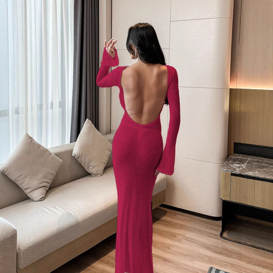 Beach Sun Protection Blouse Women Long Sleeve Sexy Backless Dress Women Summer Dress