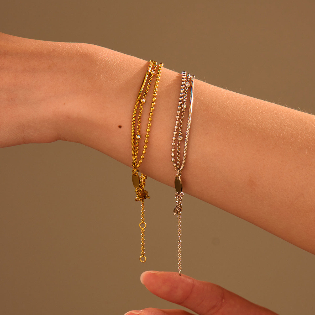 Light Luxury High Grade Multi Layer Stainless Steel Bracelet Twin Inlaid Zircon Niche Titanium Steel Hand Jewelry