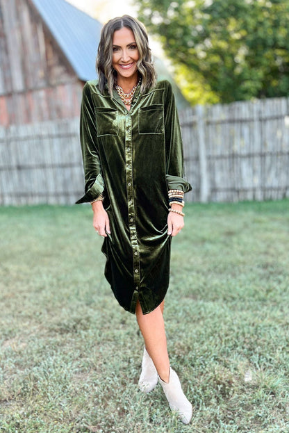 Casual Loose Shirt Velvet Pocket Stitching Irregular Christmas Long Sleeve Dress
