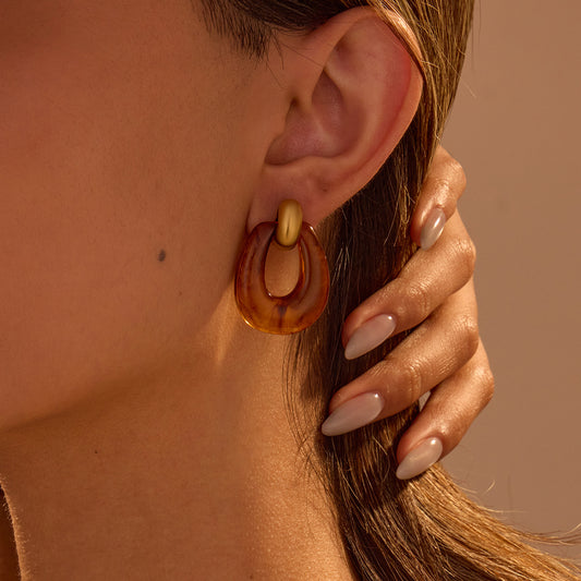 High Grade Retro Hong Kong Stainless Steel Earrings Irregular Asymmetric Resin Geometric Abstract Design Earrings