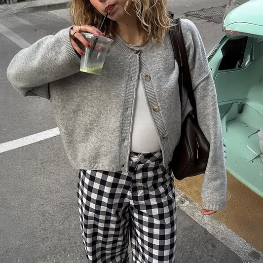 French Holiday Button Long Sleeve Sweater Women Clothing Autumn Winter