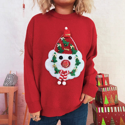 Christmas Cartoon Pattern Women Sweater Autumn Winter Casual Thermal Knitting Top