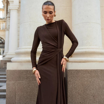 Autumn French Dress Maxi Dress Women Textured Waist Slimming Evening Dress