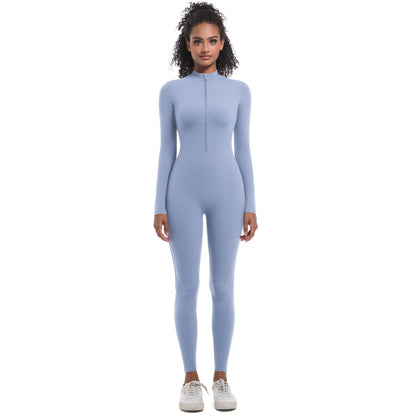 Zipper Nude Feel Long Sleeve Yoga Jumpsuit High Strength Running Fitness Clothes Sports Trend One Piece Tights