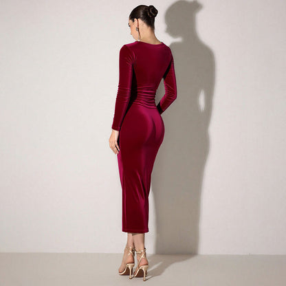 Elegant Sexy Deep V Plunge neck Top Hollow Out Cutout out Slim Fit Slimming Party Hip Dress