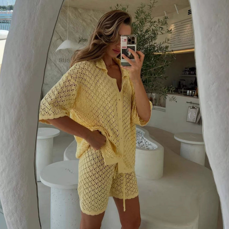 Knitted Crocheted Suit Skirt Multi Color Cardigan Buckle Skirt All Match Two Piece Sets Beach Beach Cover Up Summer