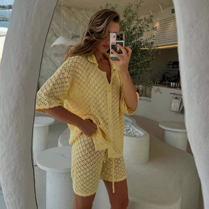 Knitted Crocheted Suit Skirt Multi Color Cardigan Buckle Skirt All Match Two Piece Sets Beach Beach Cover Up Summer