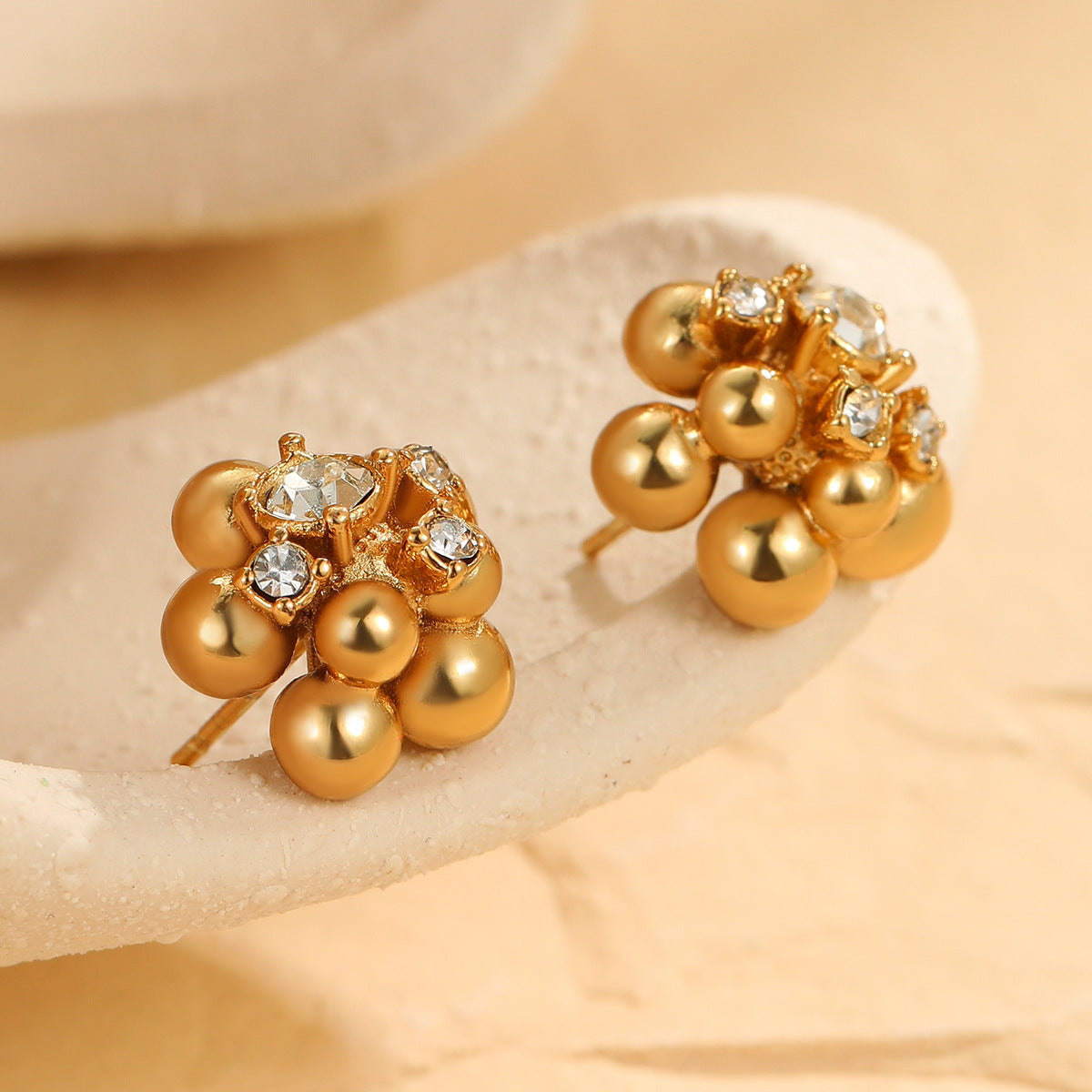Zircon Beads Floral Stainless Steel Studs Special Interest Design Temperamental Cold Earrings