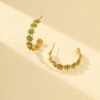 High Grade Drop Oil Titanium Steel Floral Earrings Women Non Fading 18K Gold Stainless Steel Earrings