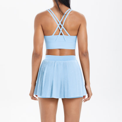 Yoga Wear Sexy Beauty Back Sports Bra Anti Exposure Breathable Tennis Skirt Tight Culottes Fitness Set Women