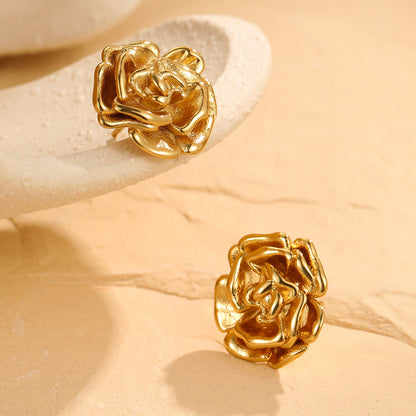 Rose Stainless Steel Studs Exquisite Refined Grace Niche 18K Gold Plating Earrings