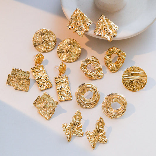 Niche Design Frosted Karst Pleated Irregular Asymmetric Titanium Steel Earrings Women Light Luxury Cold Geometric Abstract Shape Earrings