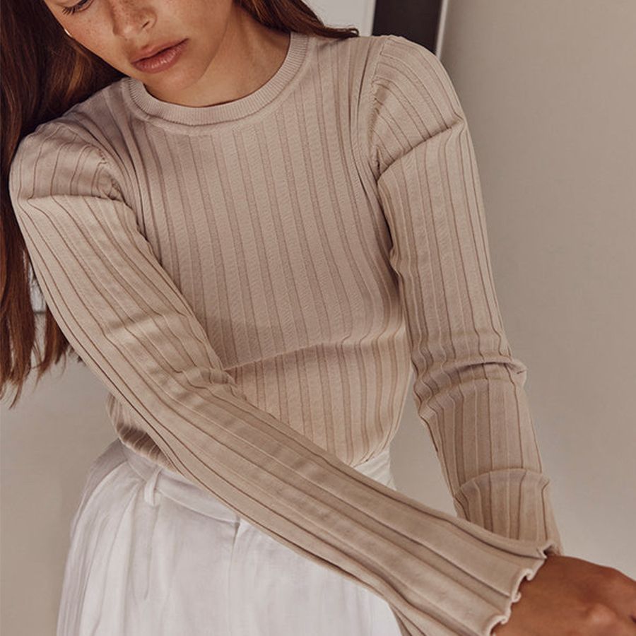 Round Neck Knitted Sweater Long Sleeve Ribbing Bottoming Sweater Solid Color Tight Autumn Winter Coat Women