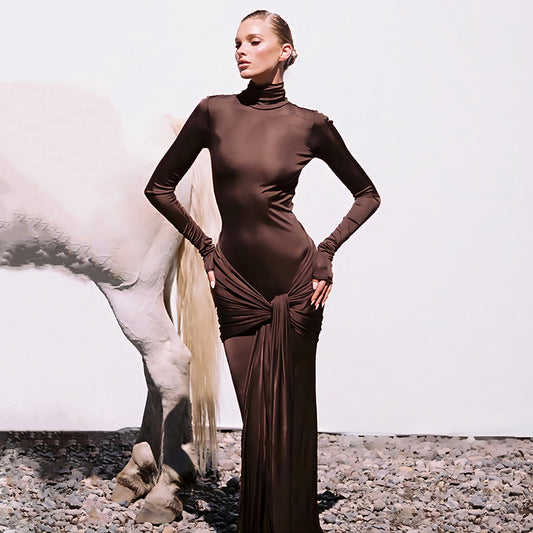 Autumn Half High Collar Long Sleeves Dress Women Sexy Tight Dress